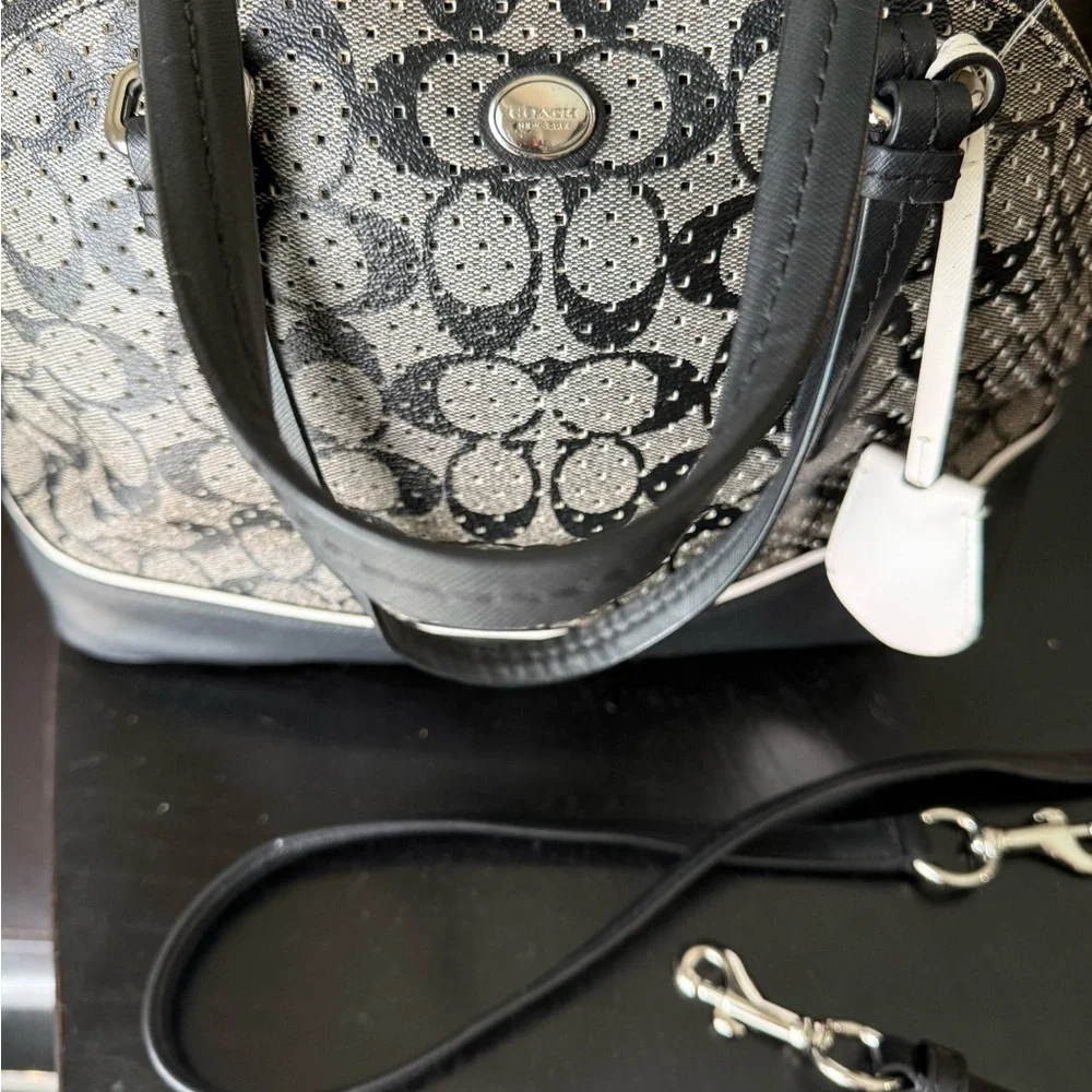 Coach Black and Gray Signature Dome Satchel with Contrast Trim